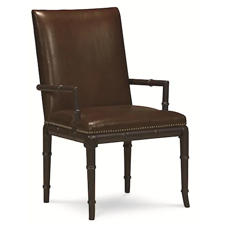 "Bamboo-zled" Dining Arm Chair with Leather Upholstery and Nail Head Trim